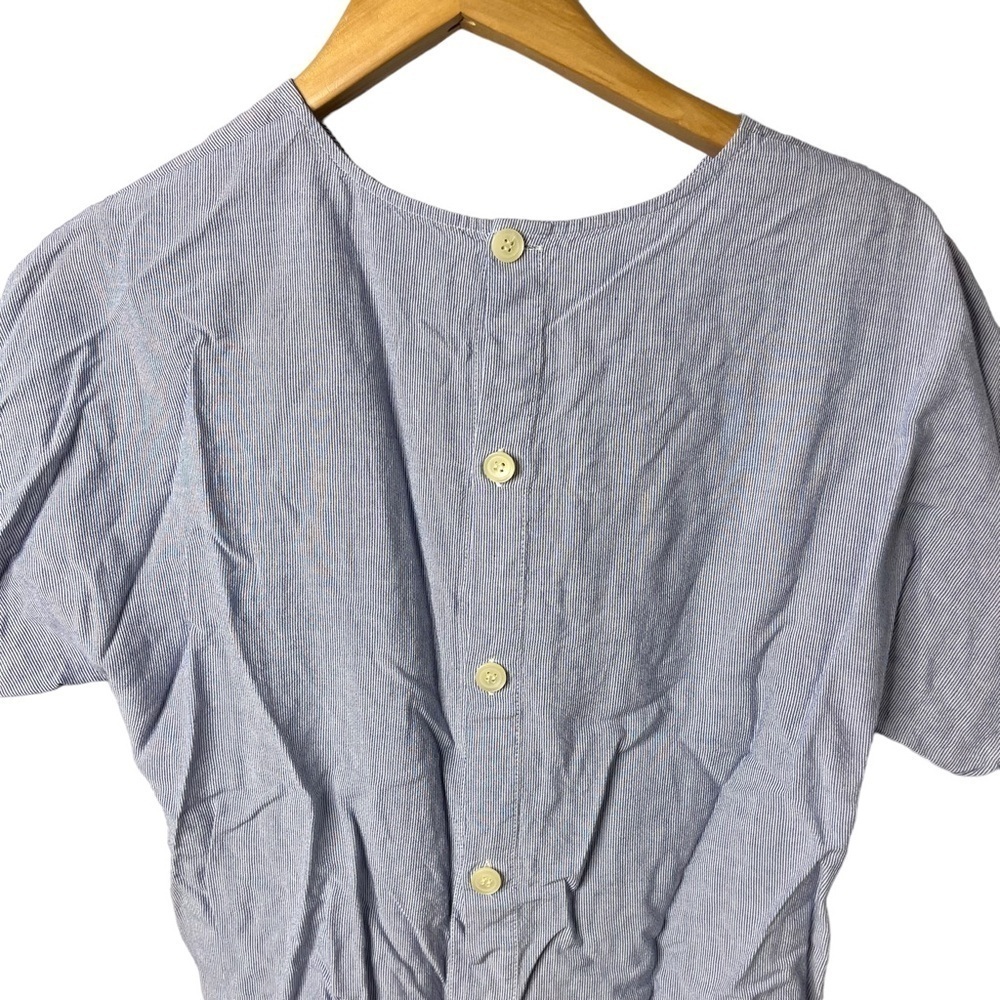 Madewell Tie Front Top Stripe Size Medium Blue Button Back Style G7350 - Picture 4 of 8